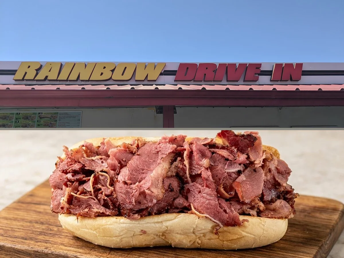 Drive-through lane beside a low roadside diner.