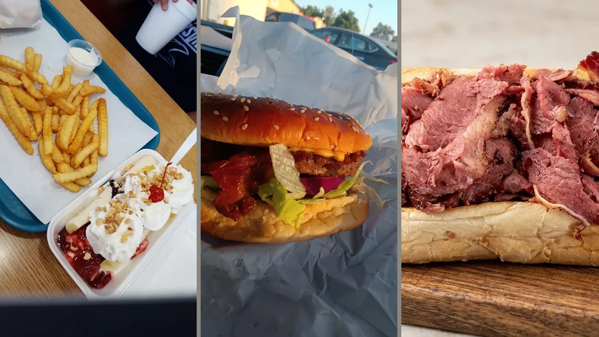 Golden fries beside a burger on a tray.