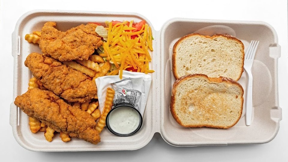 Fast food menu with burgers and chicken sandwiches.